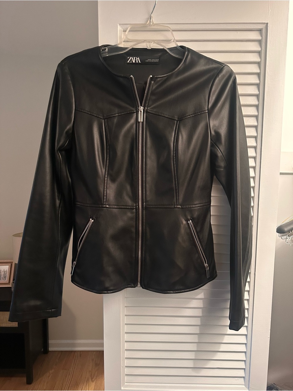 Zara Black Faux Leather Zip-Front Moto Jacket